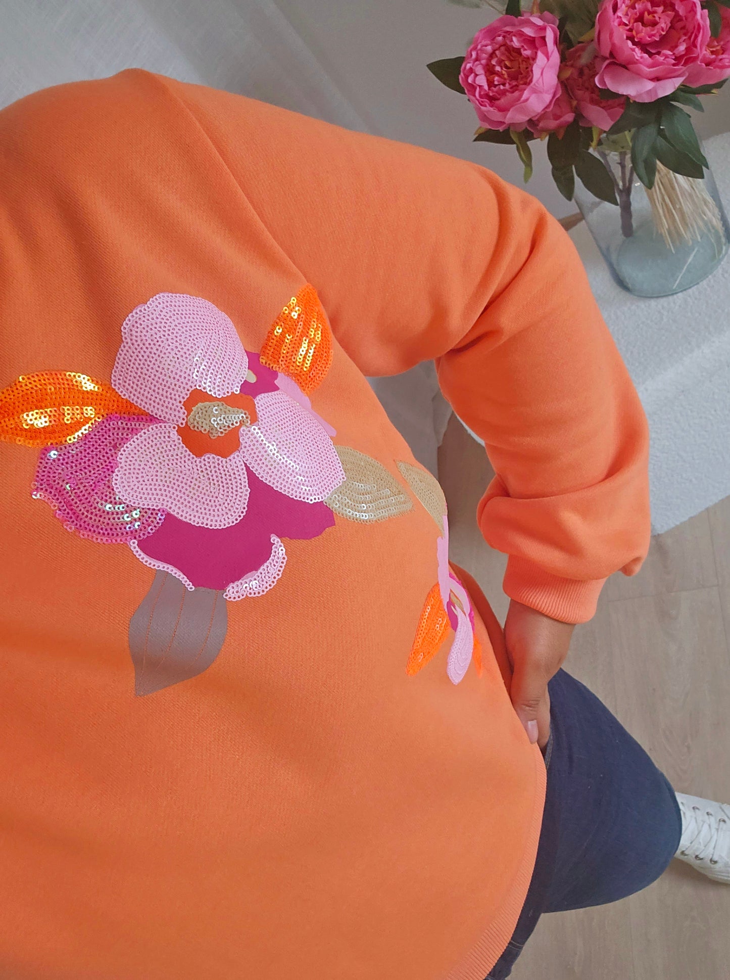 "Amour,Gloire et Couleurs" - Sweat Flora Pêche