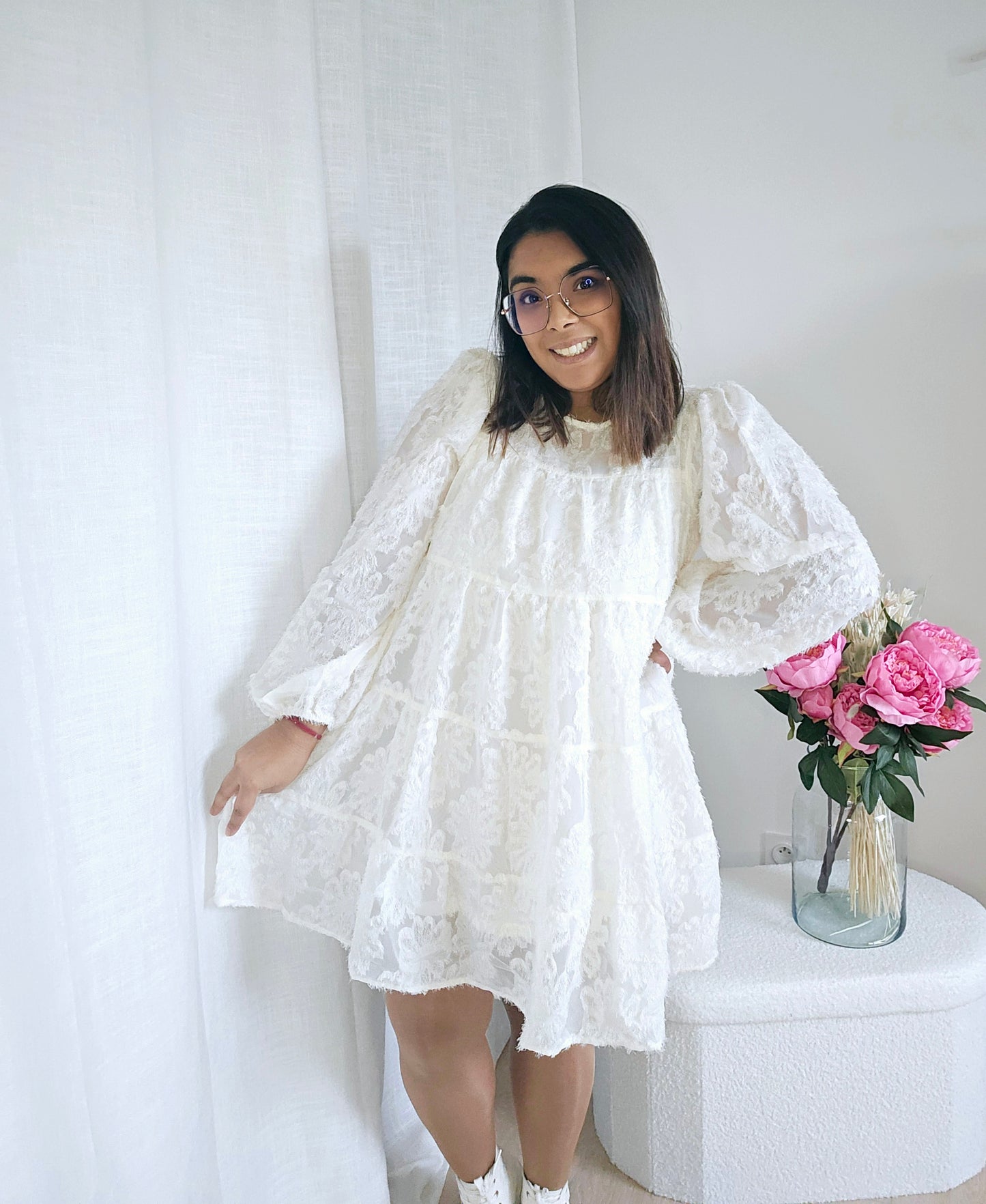 "Amour,Gloire et Couleurs" - Robe Babydoll Écru