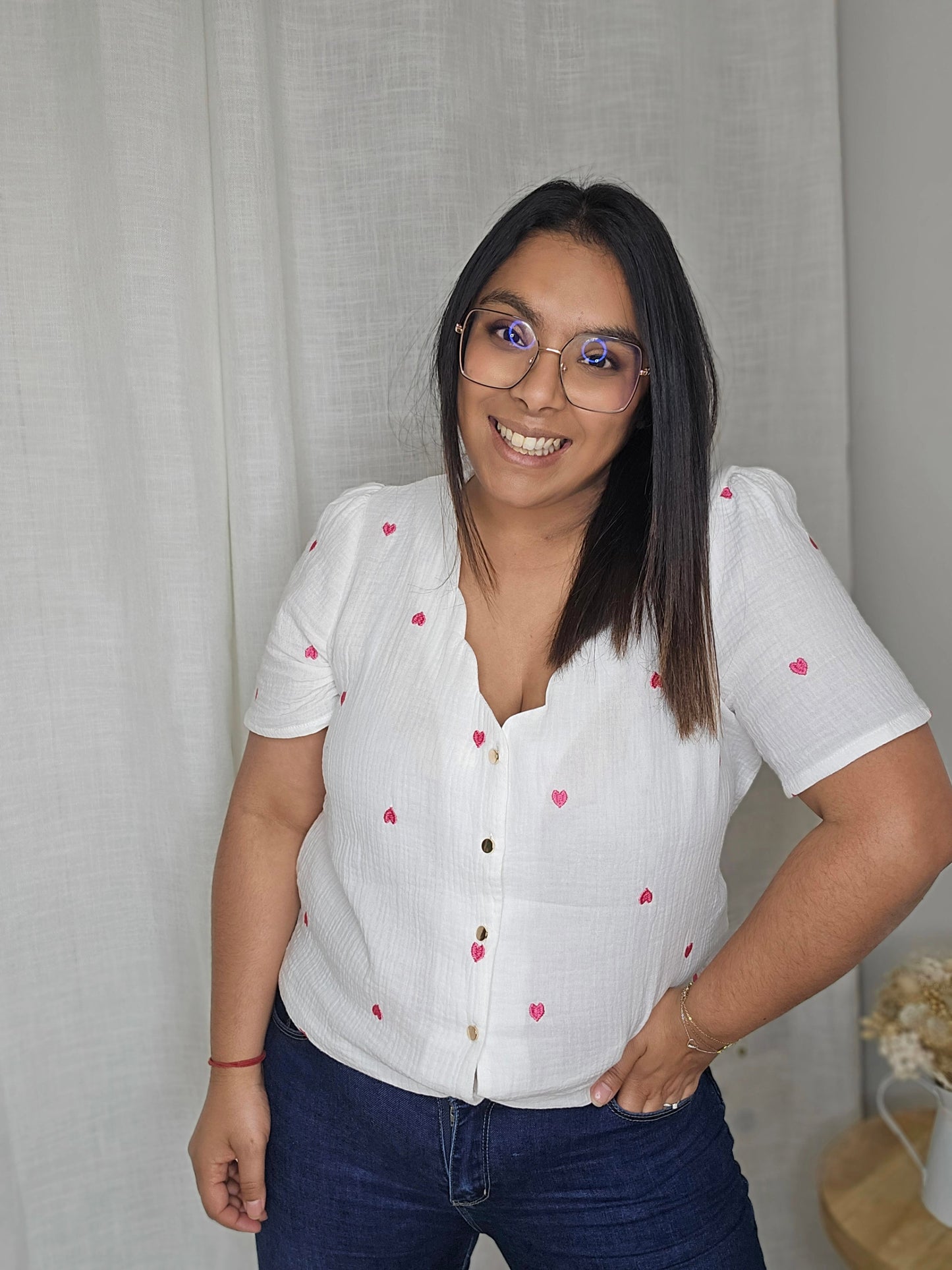 "Tropical Vibes" - Blouse CURVY Cléa - Rose Fuchsia