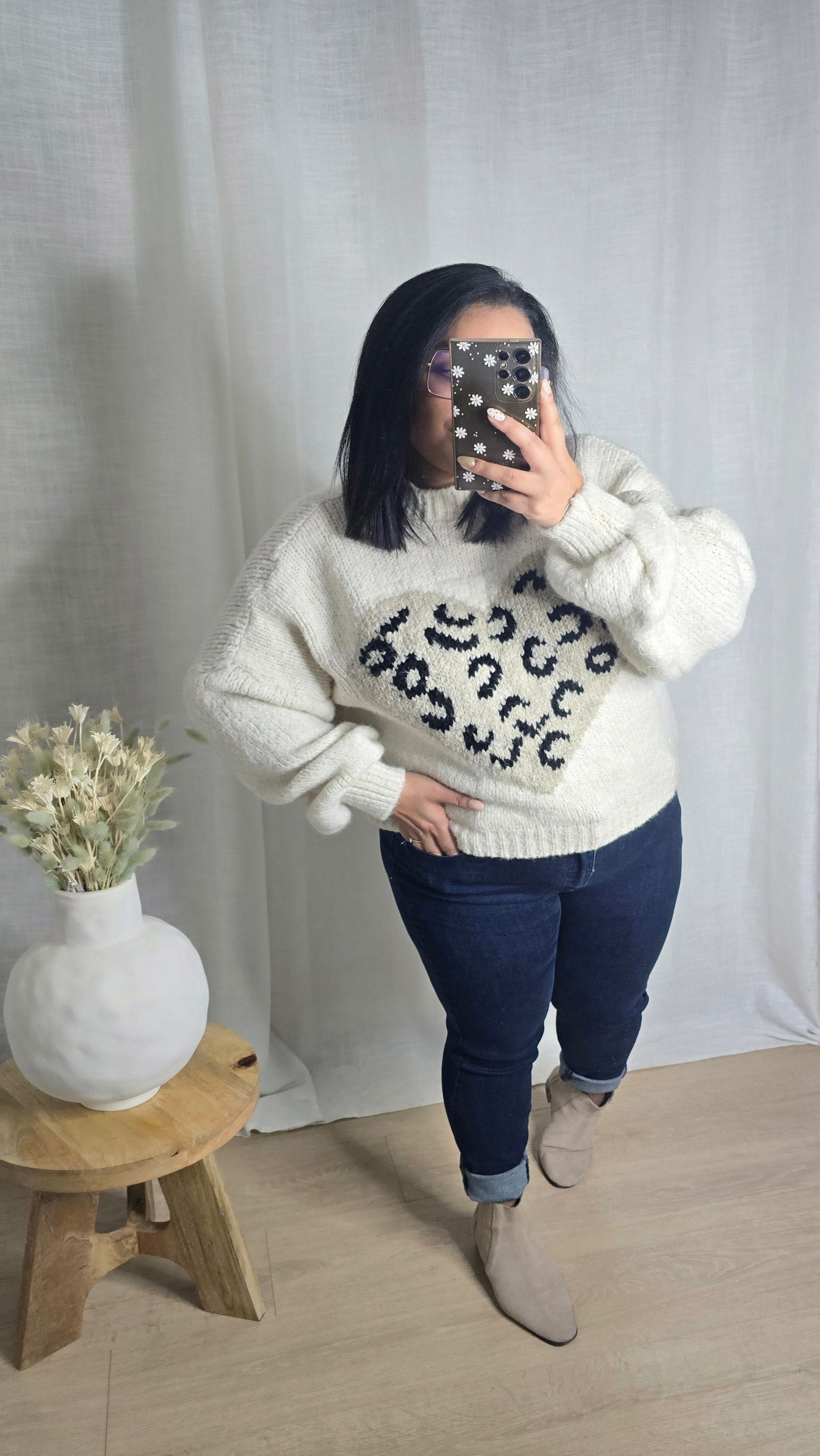 "Nouveau Chapitre" - Pull Cœur Beige