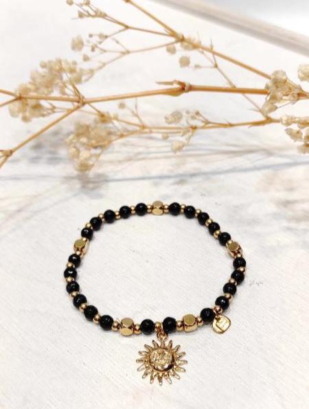 Bracelet perles et soleil - noir