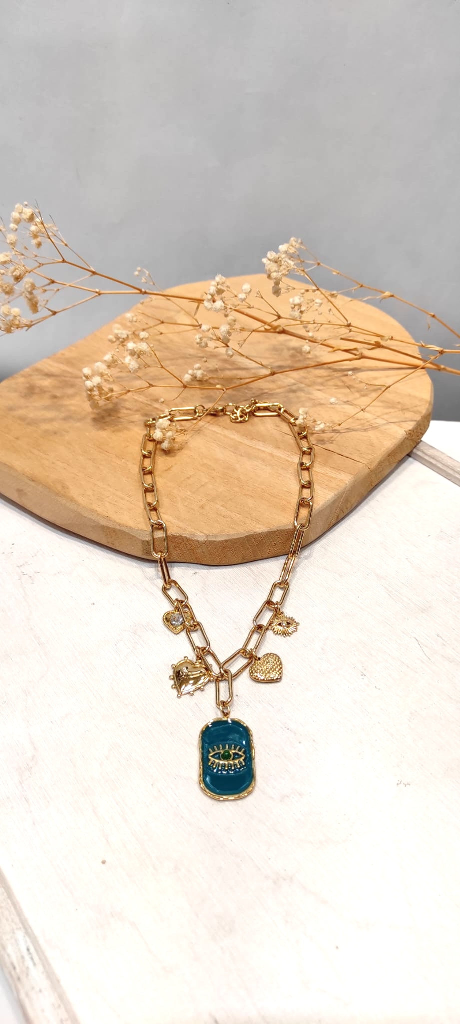 Collier Breloques Œil - Bleu