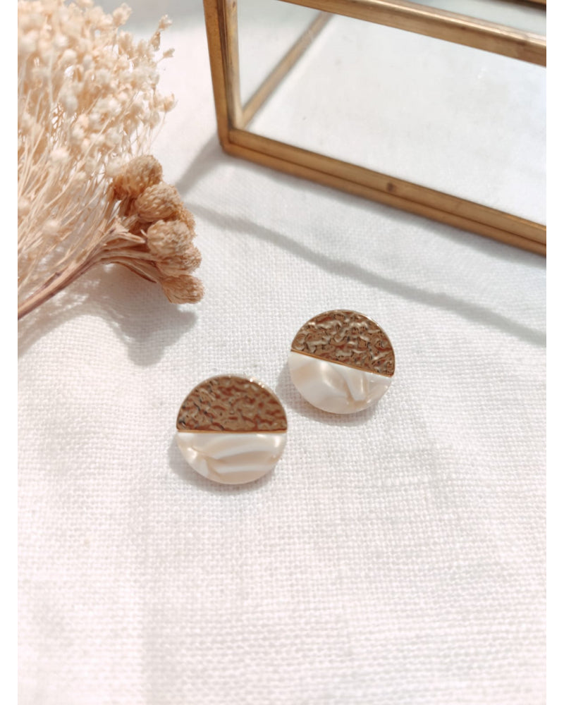 Boucles d'oreilles rondes - Beige et doré