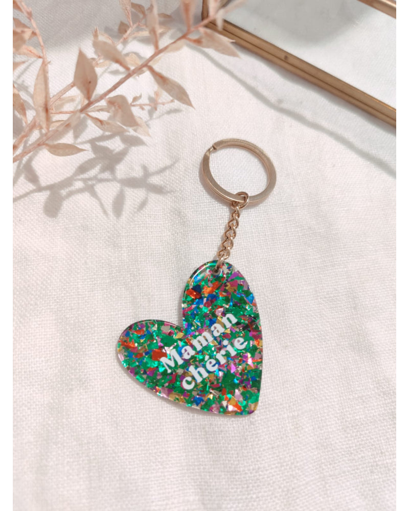 Porte clé paillettes "Maman Chérie"