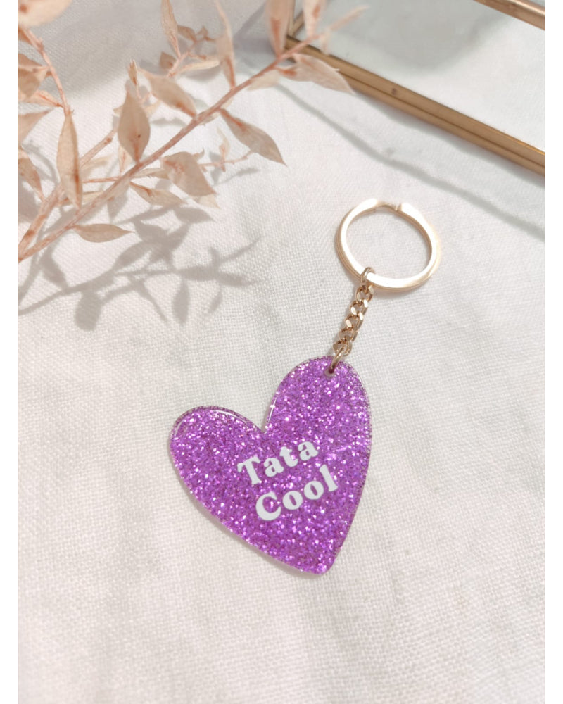 Porte clé paillettes "Tata cool"