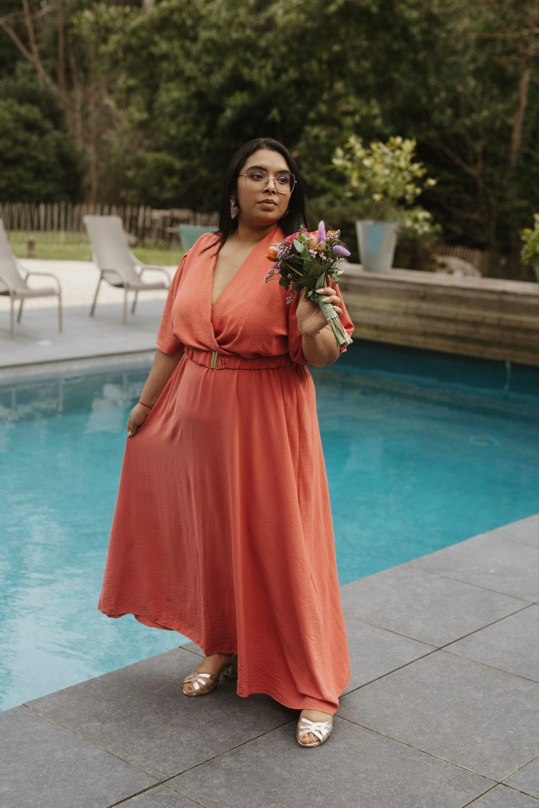 "Le Bonheur du Printemps" - Robe CURVY Arminda Vieux Rose / Terracotta