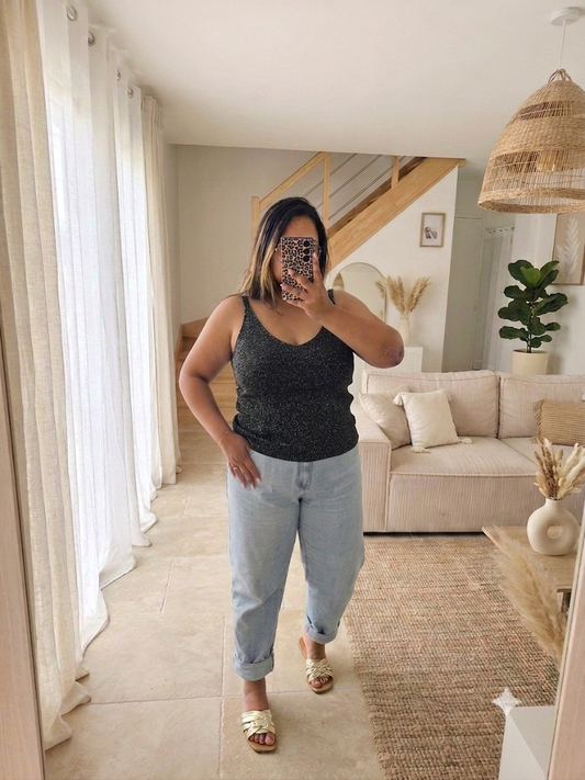 Débardeur CURVY paillettes noir