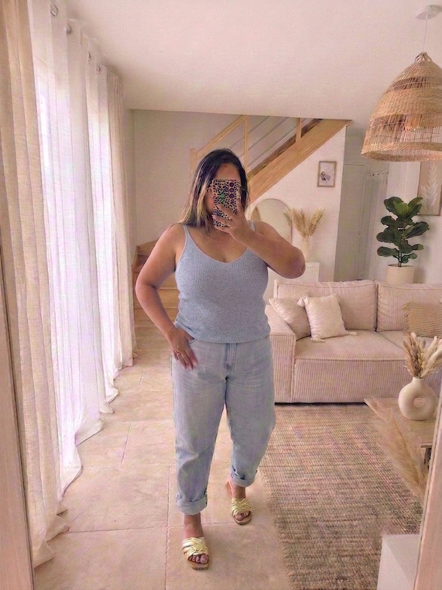 Débardeur CURVY paillettes bleu ciel