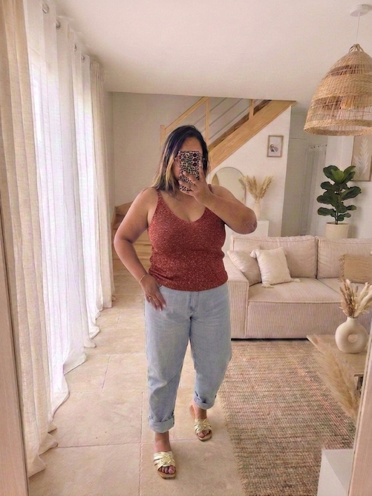 Débardeur CURVY paillettes brique