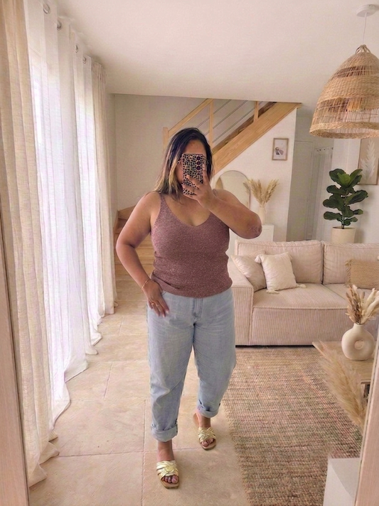 Débardeur CURVY paillettes vieux rose