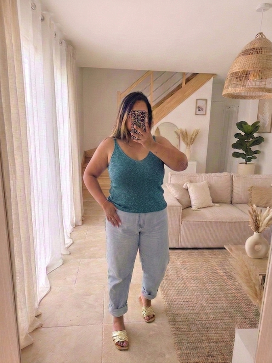 Débardeur CURVY paillettes bleu canard