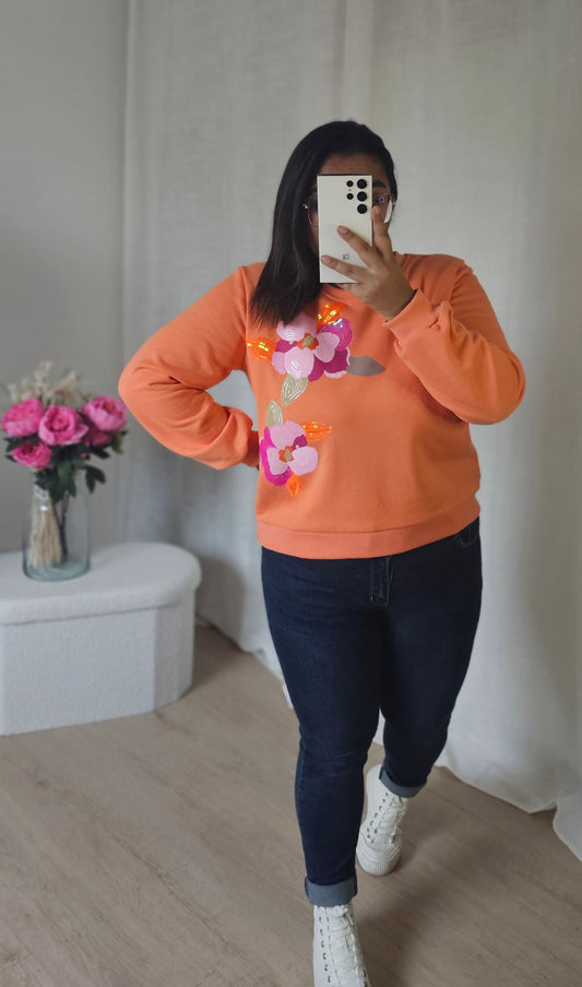 "Amour,Gloire et Couleurs" - Sweat Flora Pêche