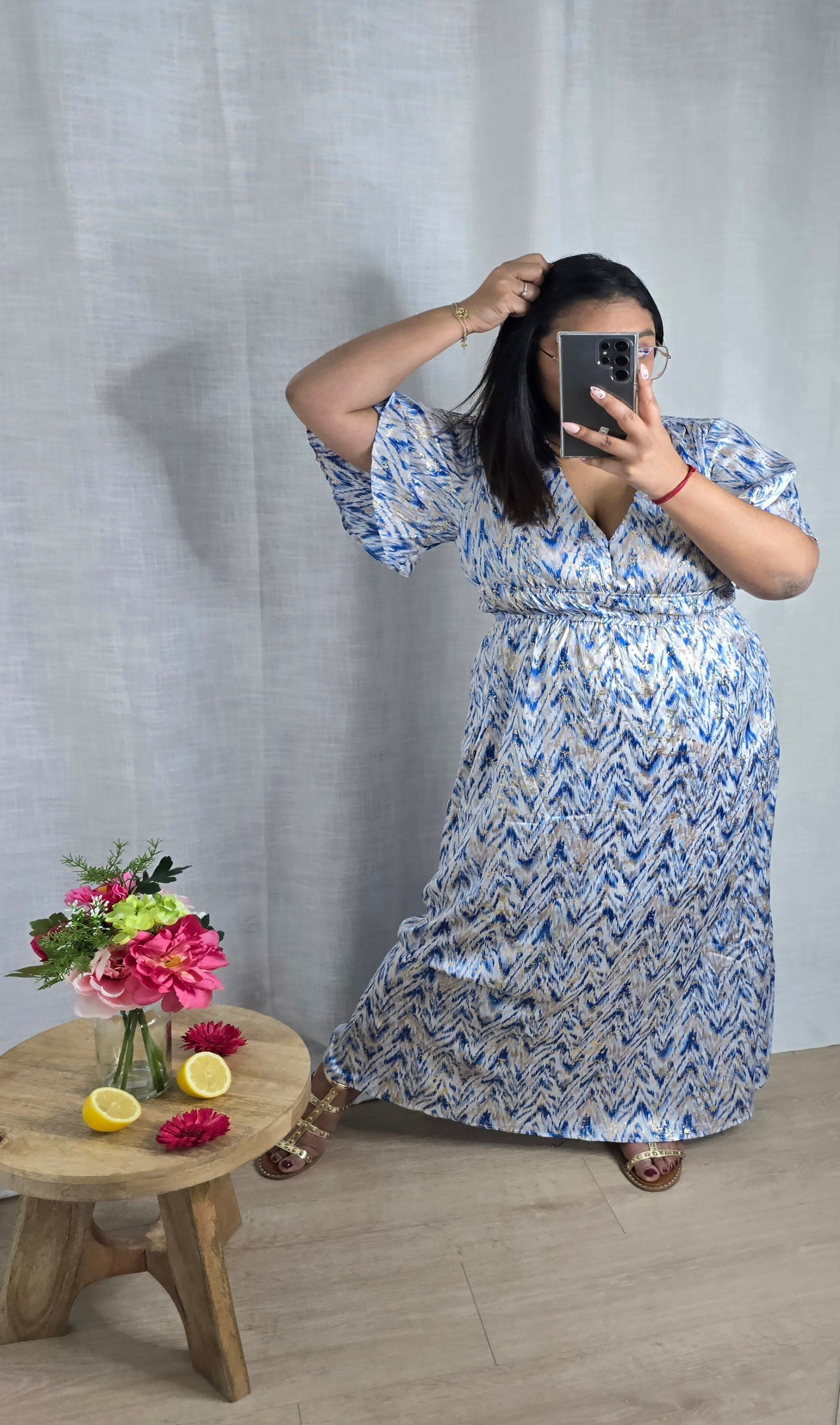 "Garden Party" - Robe CURVY Laina bleu