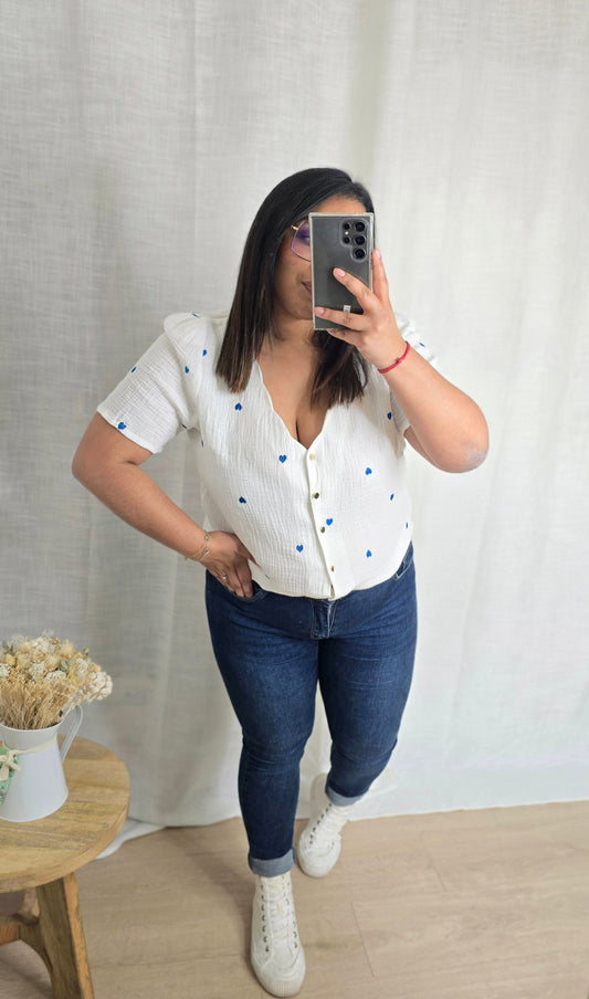 "Tropical Vibes" - Blouse CURVY Cléa -  Bleu