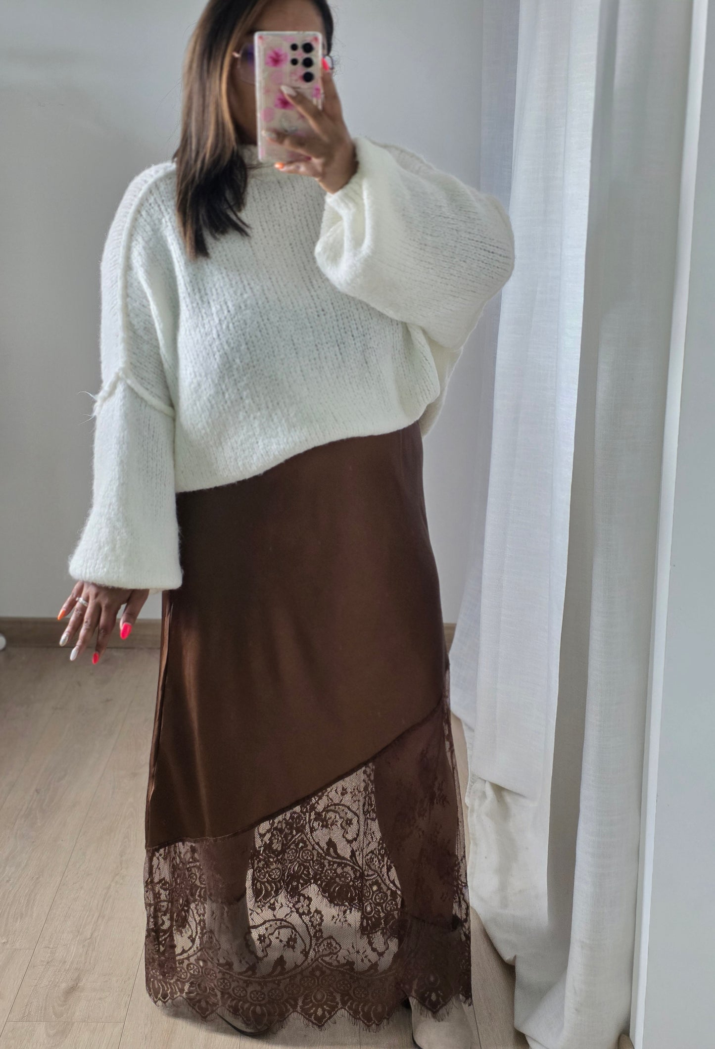 "La Reprise" - Jupe CURVY Odile Marron