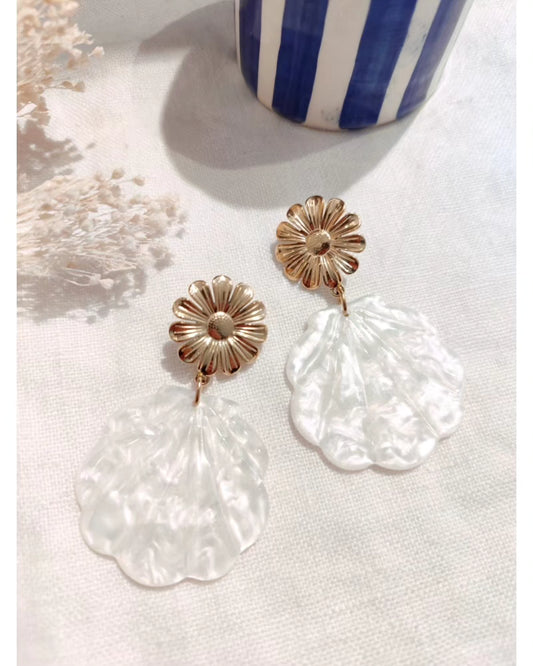 Boucles d'oreilles coquillage - blanche doré