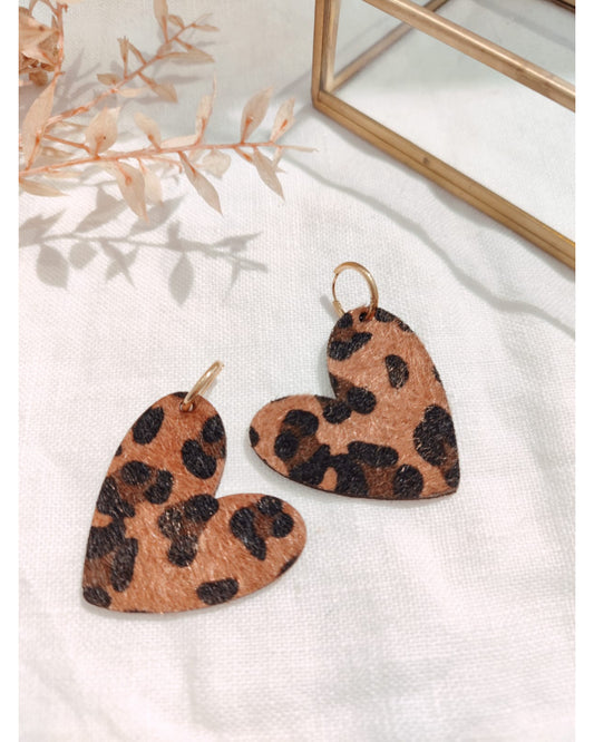 Boucles d'oreilles cœur - Léopard Chocolat