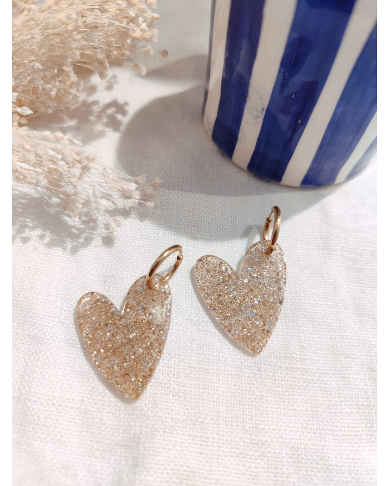 Boucles d'oreilles cœur - paillette doré