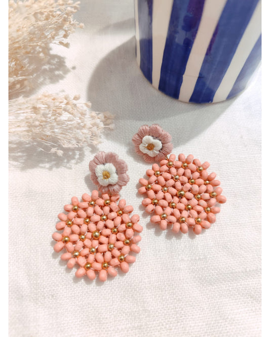 Boucles d'oreilles perles  - rose et doré