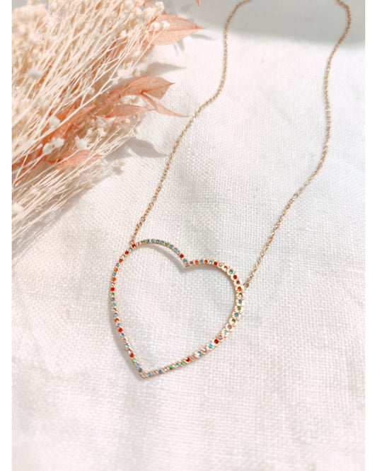 Collier cœur strass multicolore