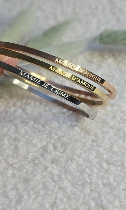 Jonc Acier inoxydable - "Mamie d'amour" & "Mamie Je t'aime"